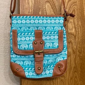 Turquoise/teal elephant print crossbody purse